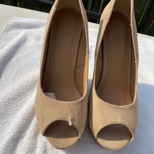 Forever 21 Tan Peep-Toe Heels